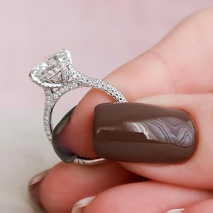 3.5ctw Round Cut Moissanite Engagement Ring / Unique Pave Wedding Ring / Classic Solitaire Ring / Vintage Hidden Halo Ring Anniversary Gift