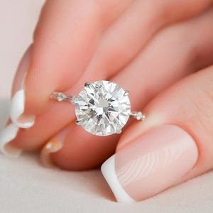 Solitaire Engagement Ring/ 4.10 CTW Round Cut Moissanite Ring/ 4 Prongs Promise Ring/ 14K Gold Ring Handmade Stacking Ring/ Anniversary Ring
