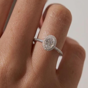 Oval Engagement Ring 2 Carat Halo Engagement Ring Gold Promise Ring, Vintage Ring, Wedding Anniversary Gift 14K White - Yellow - Rose Gold