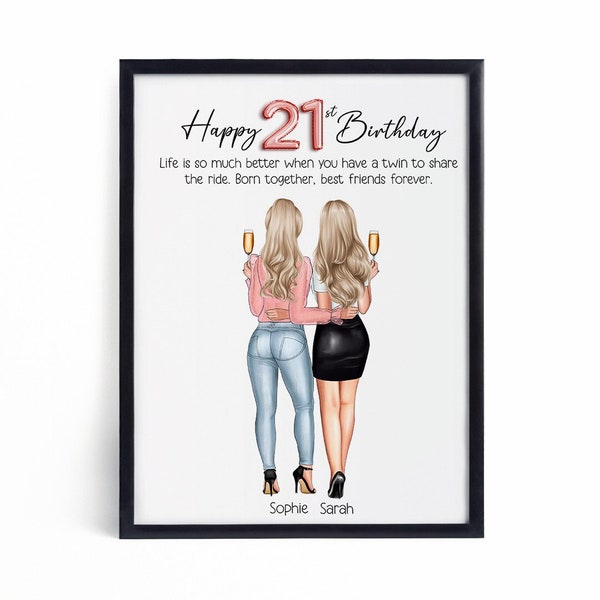 Personalised Twins Birthday Print, Any Age, Gift, Twin, Twin Sister, Twins, Birthday Girl, Gift, Gifts, 30th, 40th, 50th, 20th, 21st,