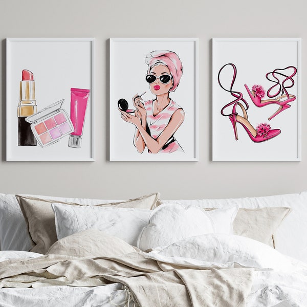 Set of 3 Fashion Prints, Beauty, Fashion, Girls Bedroom, Teenage Bedroom, Wall Decor, Wall Art, Makeup, Home