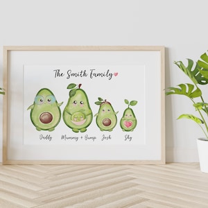 Cute Personalised Avocado Family Print, Gift, Mother, Mum, Daughter, Son, Birthday, Avocado, Love, Bump, Pregnancy