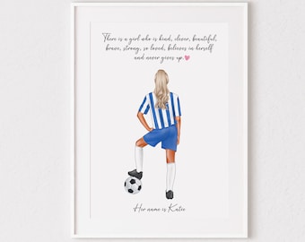 Personalised Football Girl Print, Cheerleading Gift, Wall Art, Decor, Poster, Teen, Teenager, Girl, Sport, Footy, Soccer, Student, Sport