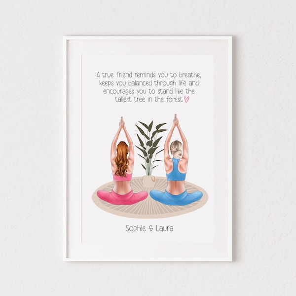 Personalised Yoga Friends Print, Yoga, Gift, A5, A4, Besties, Friendship, Besties, Gym, Gift, Gifts for her, Birthday, Friendship Quote