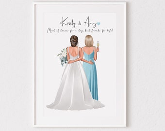 Digital personalised Bride and Maid of Honour Print, Best Friend Print, Maid of Honour Gift, Maid of Honour Proposal, Bride Gift,
