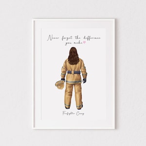 Personalised Female Fire Fighter Print, Fire Lady, Fire Man, Fire Service, Gift, Personalised, Graduation, Retirement, Birthday, Colleague