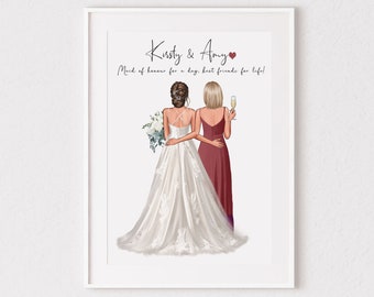 Personalised Bride and Maid of Honour Print, Best Friend Print, Maid of Honour Gift, Maid of Honour Proposal, Bride Gift, Maid of honor