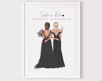 Digital personalised Bride and Maid of Honour Print, Best Friend Print, Maid of Honour Gift, Maid of Honour Proposal, Bride Gift,