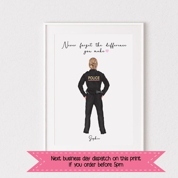 Personalised police woman print, gift, police, police force, colleague, gifts for her, keepsake, police service, emergency service