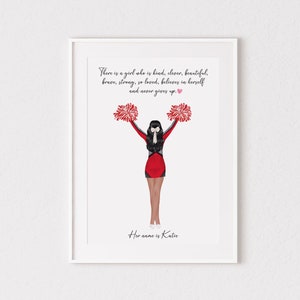 Stampa personalizzata ragazza cheerleader, regalo cheerleader, arte della parete, decorazione della parete, poster, adolescente, adolescente, ragazza, sport, cheerleader, allegria