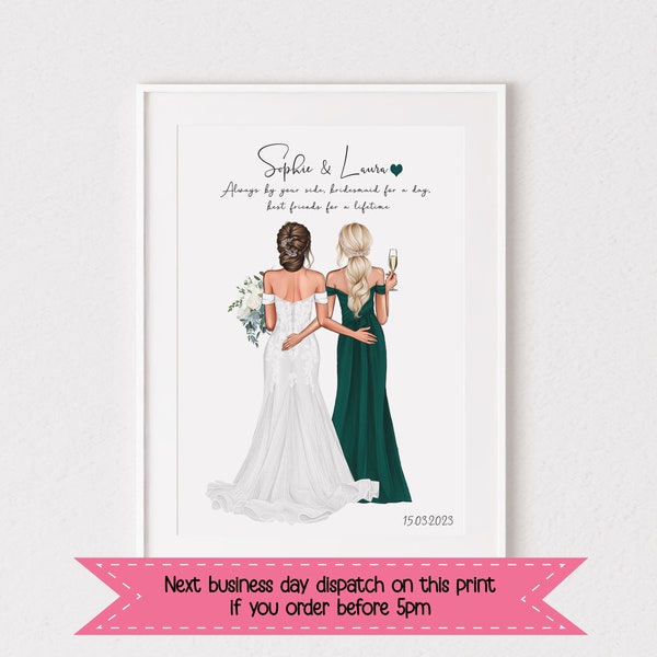 Personalised Bride and Maid of Honour Print, Best Friend Print, Maid of Honour, Bridesmaid Gift, Proposal, Bride Gift, Letterbox Gift