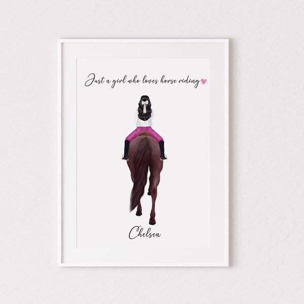 Personalised Horse Riding Girl Print, Horse Riding Gift, Wall Art, Wall Decor, Poster, Teen, Teenager, Girl, Sport, Horse, Horse Riding