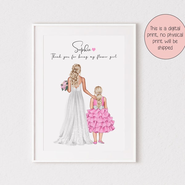 Personalised Digital Flower Girl Print, Gift, Bridal Party, Bridesmaid, Keepsake, Custom, Junior Bridesmaid, Thank You Gift, Bride,