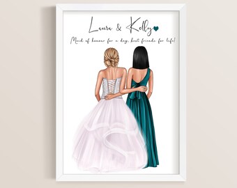 Digital Personalised Bride and Maid of Honour Print, Best Friend Print, Maid of Honour Gift, Maid of Honour Proposal, Bride Gift,