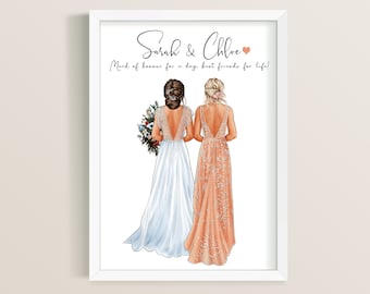 Digital personalised Bride and Maid of Honour Print, Best Friend Print, Maid of Honour Gift, Maid of Honour Proposal, Bride Gift,