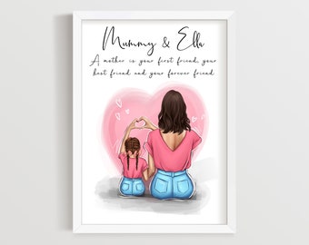 Personalised Mother and Daughter Print, Mother, Daughter, Gift, Mummy, Mum, Mom, Birthday, Mothers Day