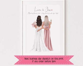 Personalised Bride and Maid of Honour Print, Best Friend Print, Maid of Honour Gift, Maid of Honour Proposal, Bride Gift, Letterbox Gift
