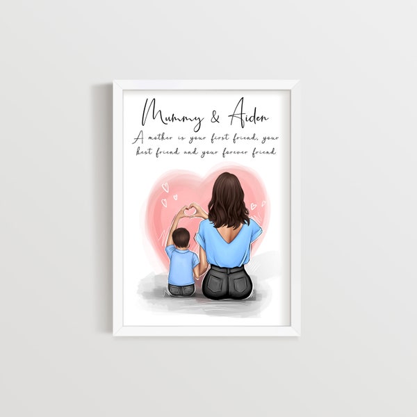Personalised Mother and Son Print, Mother, Son, Gift, Mummy, Mum, Mom, Birthday, Mothers Day