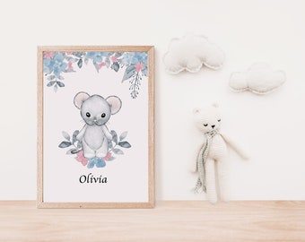 A4 Personalised Mouse Print, Nursery, Children's Bedroom