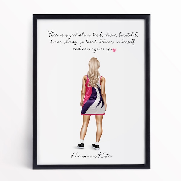 Personalised Netball Girl Print, Netball Gift, Wall Art, Decor, Poster, Teen, Teenager, Girl, Sport, Student, Sport, Daughter, Grandaughter