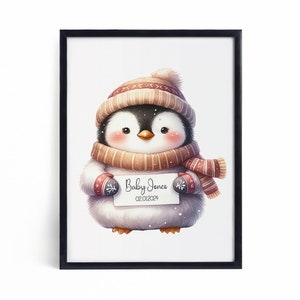 Niedliche personalisierte Winter Pinguin Schwangerschaftansage, Vogel, Kaninchen, Dekor, Baby, neue Mutter, Schwangerschaft, Mutter zu sein, Babyparty, Dekor, Geschenk