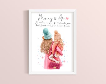 Personalised Mother and Daughter Print, Mother, Daughter, Gift, Mummy, Mum, Mom, Birthday, Mothers Day