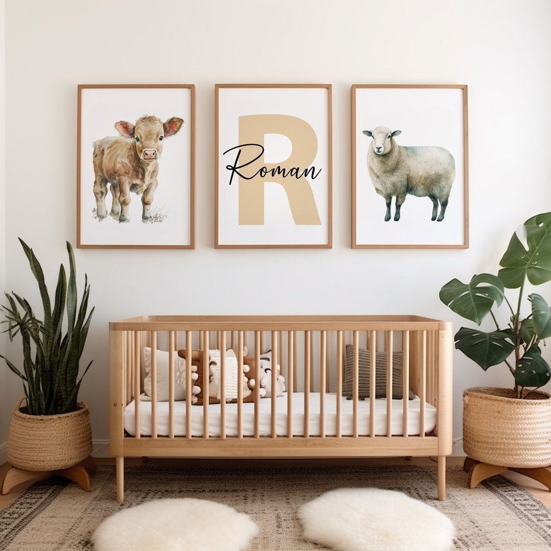 Personalised Set of 3 Farm Animal Prints, Nursery, Boho, Decor, Wall ...