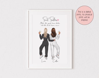Personalisierter digitaler bester Freunddruck in Trainingsanzügen, Besties, Freundinnen, Schwestern, Seelengeschwister, Geschenk, Seelenverwandte, Galentine, printable,