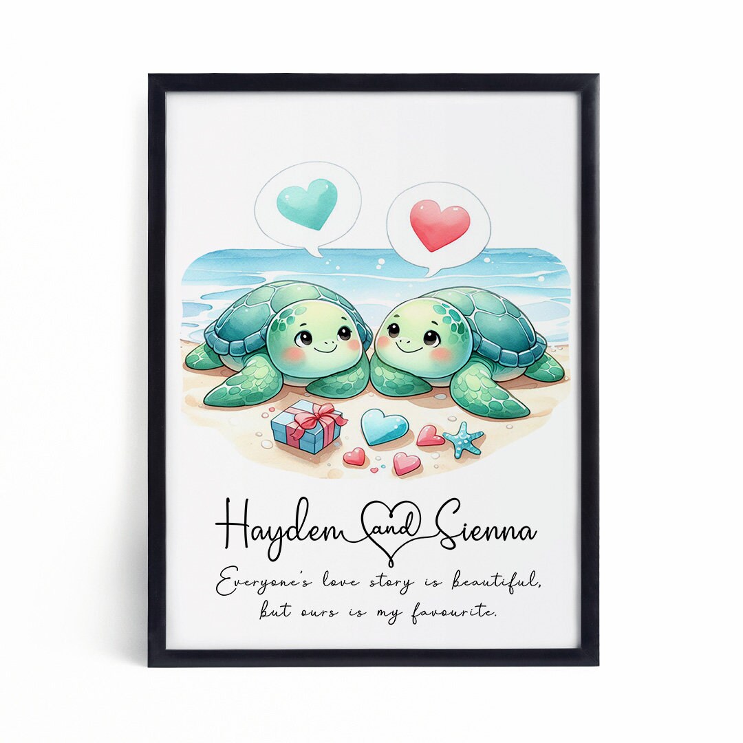 Impression personnalisée de couple de tortues mignonnes, Saint-Valentin ...