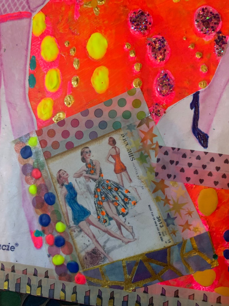 Francie And Casey Paper Dolls 3 Mixed Media Art Handmade Decorative Wall Hanging