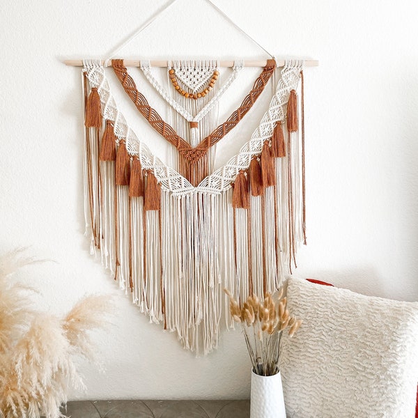 Large macrame wall hanging, Modern wall decor with beads and tassels, Moder wall art decor, Headboard macrame for bedroom, living room decor