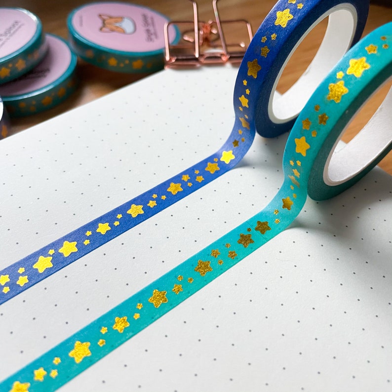 Bullet Journal Notebook Penpal Gold Foiled Star Washi Tape Kawaii Decorative Tape 8mm Tape