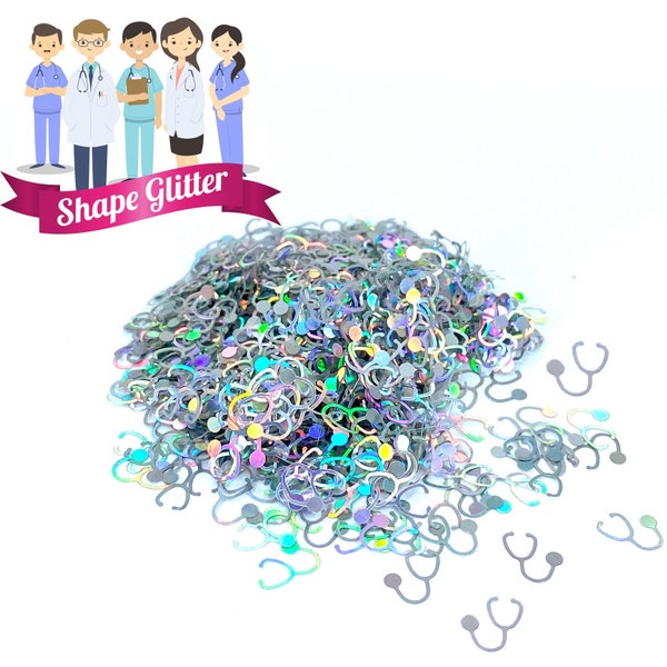 Silver Stethoscope Holographic Shape Glitter, Solvent Resistant, Polyester Laser Cut Glitter Nail Glitter Art Body Glitter Epoxy