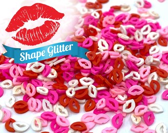 Kiss Me Clay Shape Glitter red pink white, Solvent Resistant Heart Valentines Day Glitter Polyester Glitter Nail lip glitter Tumbler glitter