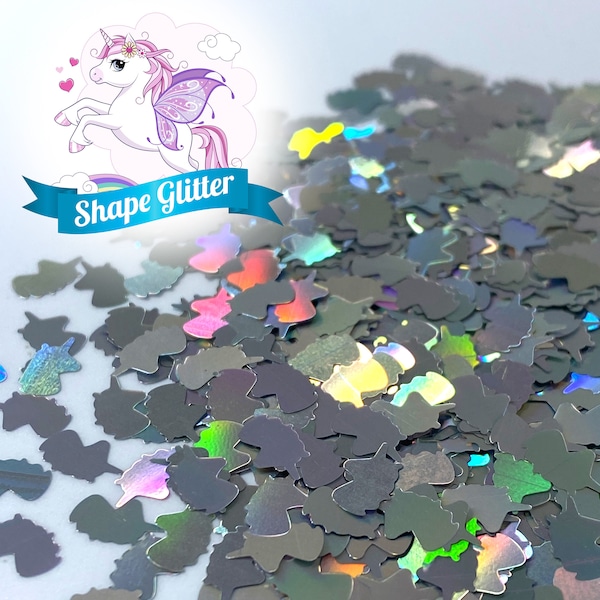 Unicorn Head Shape Glitter, Solvent Resistant Holographic silver Glitter Polyester Glitter Nail art glitter Tumbler glitter