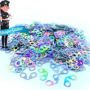 Handcuff Shape Glitter, Solvent Resistant Silver Holographic Policeman Glitter Polyester Glitter Nail art glitter Tumbler glitter