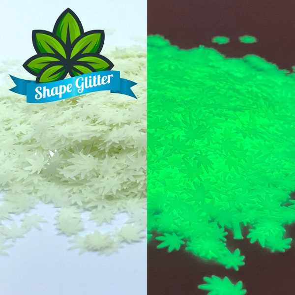 Glow in the Dark Weed Marijuana Shape Glitter, Solvent Resistant, Hemp Cannabis Glitter 420 Glitter Phosphorescent Glitter For tumblers