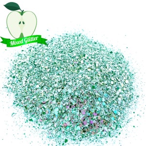 Green Apple Mixed Glitter, Light Green with White Solvent Resistant Glitter For tumblers Polyester nail art confetti for slime
