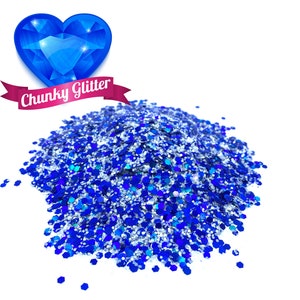 Heart of the Sea Chunky Mixed Glitter, Royal Blue and Silver Solvent Resistant Glitter For tumblers Polyester nail art confetti for slime