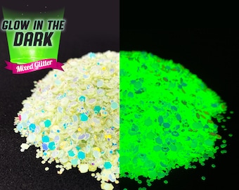 Glow in the Dark Mixed Glitter, Solvent Resistant, Loose Glitter Chunky Glitter Glitter Phosphorescent Glitter For tumblers