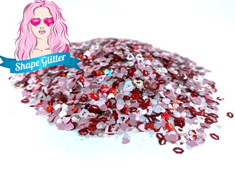 XOXO Hearts & Kisses Shape Mixed Glitter, Solvent Resistant Valentines Day Glitter Polyester Red Glitter Nail art glitter Tumbler glitter