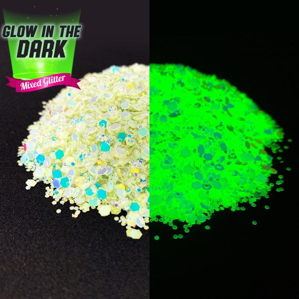 Glow in the Dark Mixed Glitter, Solvent Resistant, Loose Glitter Chunky Glitter Glitter Phosphorescent Glitter For tumblers