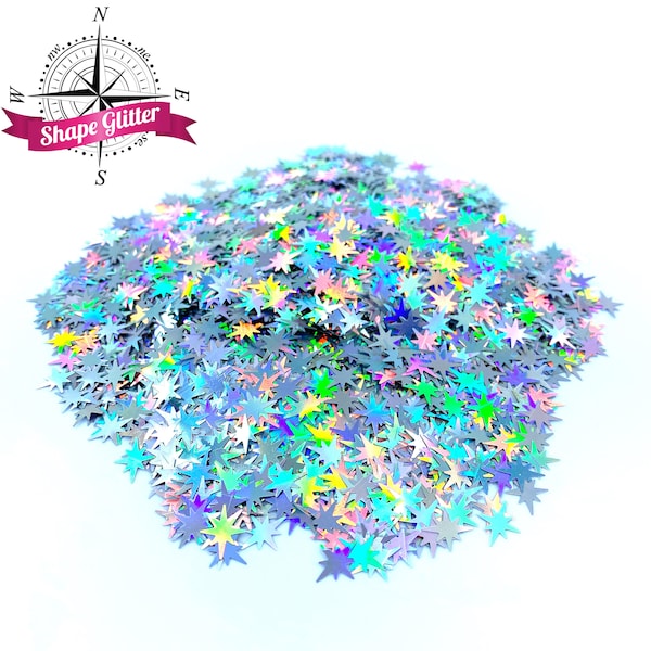 Sliver North Star Holographic Shape Glitter, Solvent Resistant, Small Silver Star Confetti Solvent Resistant Glitter Confetti