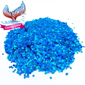Mermaid Blue Chunky Holographic Glitter, Solvent Resistant, For tumblers nail art crafts and color shifting Glitter Confetti