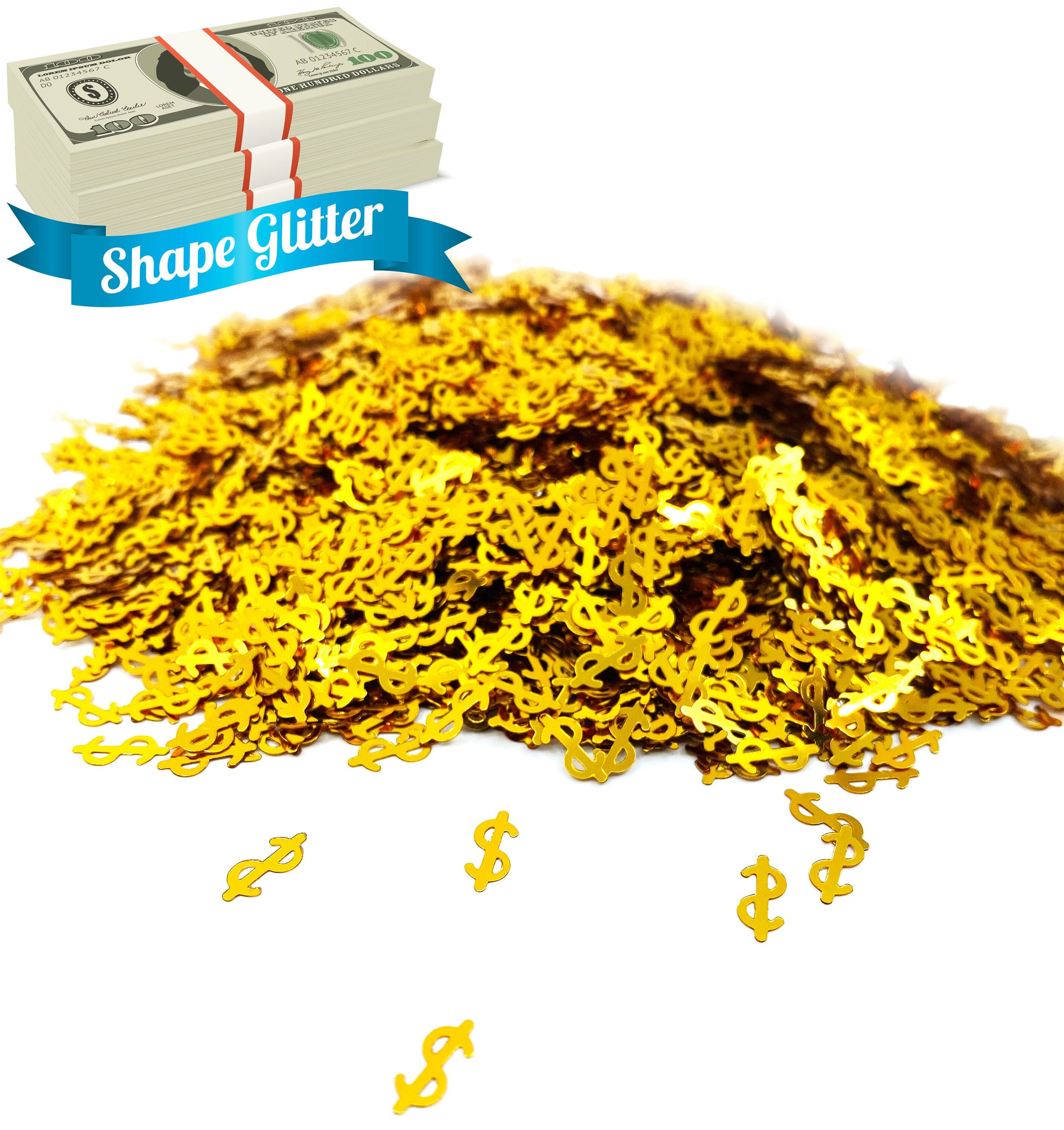 Gold Money Dollar Sign Mixed Glitter, Gold Solvent Resistant Glitter For tumblers Polyester nail art confetti for slime