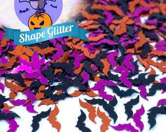 Halloween Bat Shaped Glitter, Purple Orange Black Bats Solvent Resistant Glitter For tumblers Polyester nail art confetti for slime