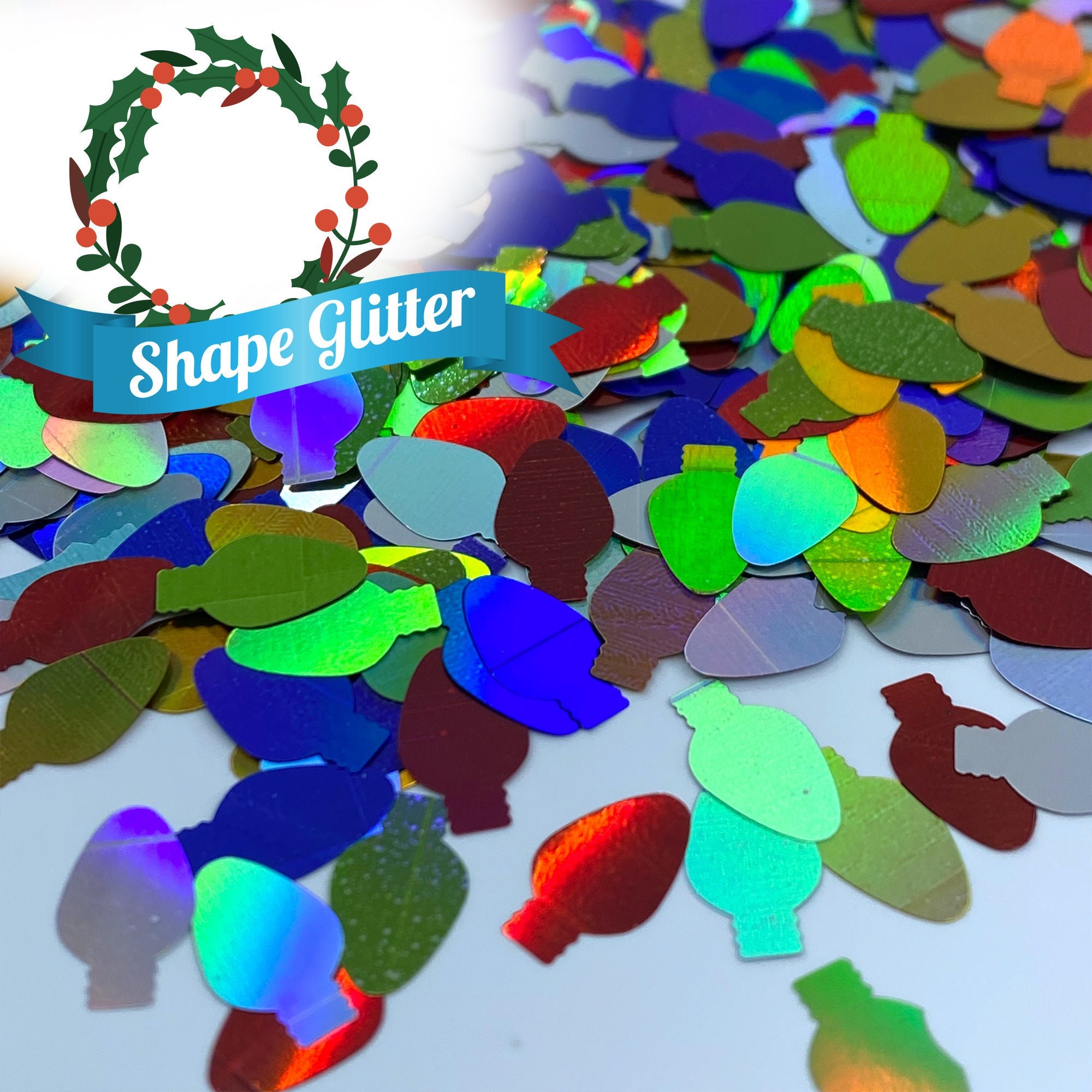 Christmas Lights Mix Glitter, Solvent Resistant Glitter For tumblers Polyester nail art confetti for slime Holidays Holographic light bulb