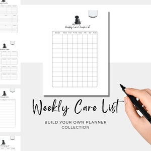Pet Weekly Care List Planner Page  | Build Your Own Collection | PDF (for dog, puppy, cat, kitten)
