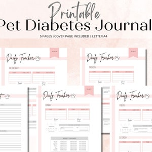 Huisdierdiabetesdagboek voor ouders van huisdieren | Pearl n' Pink | Afdrukbaar pdf-bestand (voor hond, kat, puppy, kitten)