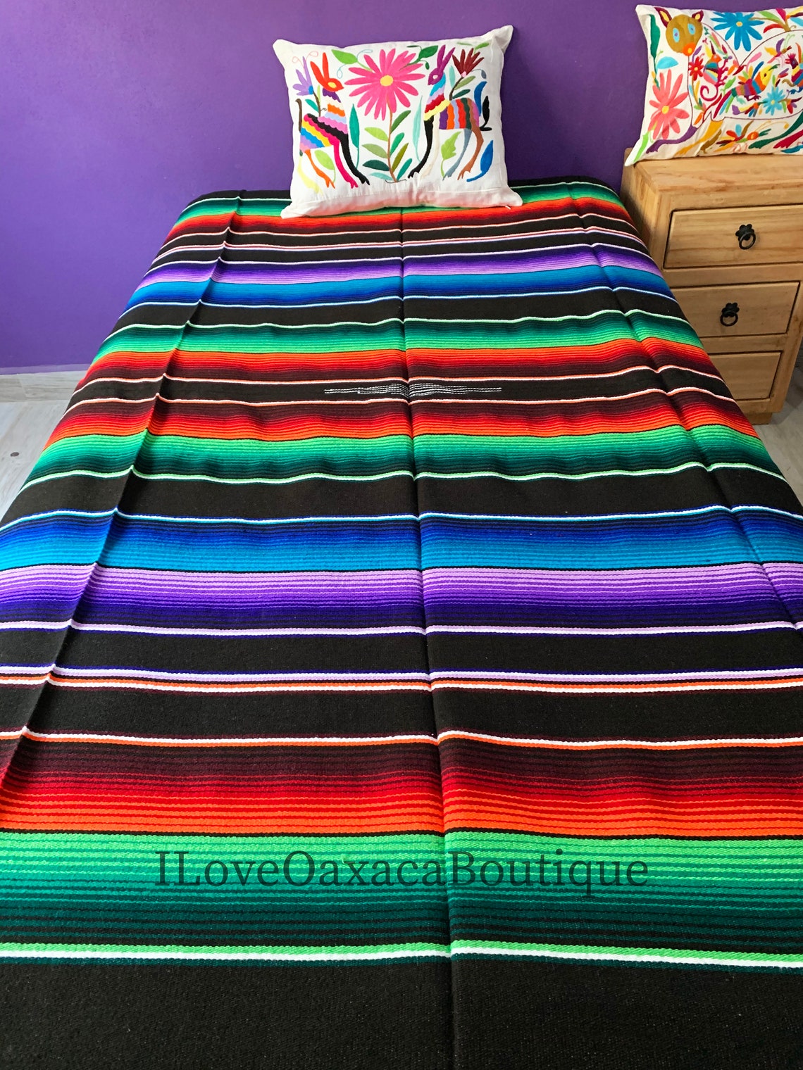 Sarape Mexican Bedspread Mexican Blanket Multicolor Etsy